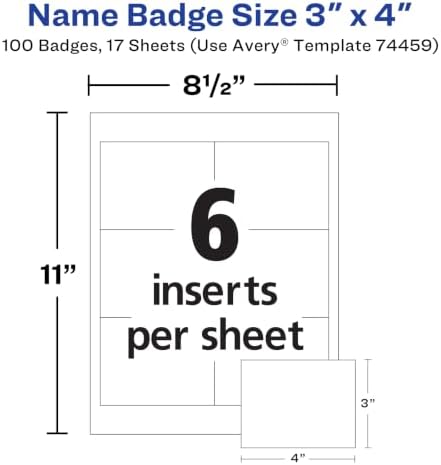 Avery Customizable Name Badges, 3" x 4", Laser/Inkjet Printable Inserts, 100 Name Tag Holders with Cords (74459)