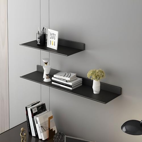 Metal Bookshelf Wall Mounted Contemporary Bookcase Office Aluminum Alloy Wallmounted Storage Shelf Living Room Bookshelf Metal Partition Single-layer Display Shelf Black 31.5"L x 8.3"W x 3.1"H