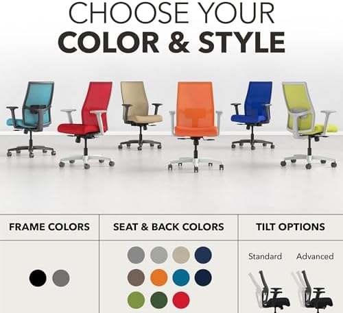 HON Ignition 2.0 Ergonomic Office Chair, Lumbar Support, Frost
