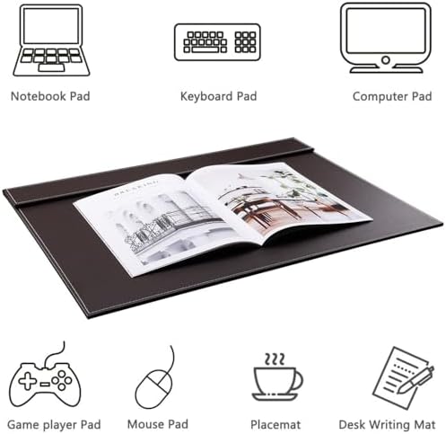 KINGFOM Ultra-Smooth PU Leather Desk Pad & Mat Office Desk Drawing & Writing Board A3/ A4 File Paper Clip Table Protector Mat on Top Large 24''x18'' (Brown)
