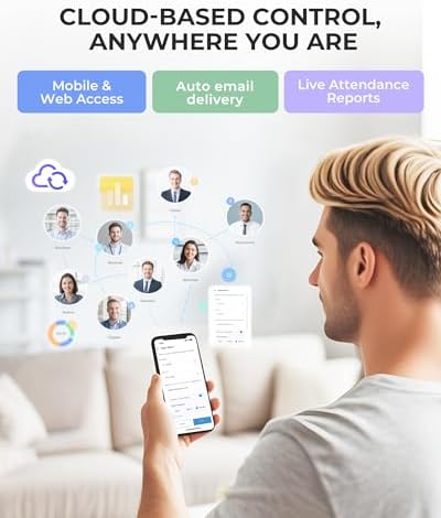 NGTeco Cloud Time Clock for Employees Small Business, Remote Control Fingerprint Time Clocks, Customization Rule Clock in Machine with Software ＆ iOS/Android App, 2.4G WiFi, No Monthly Fee