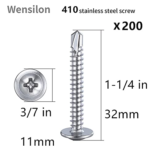 Wensilon（200pcs）#8×1-1/4”for Sheet Metal Self-Tapping Screws 410 Stainless Steel Truss Head High-Strength Quick Tapping Screws