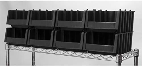Akro-Mils 30718 Economy Stacking Shelf Plastic Storage Bins, (12-Inch x 8-3/8-Inch x 5-Inch), Black (8-Pack)