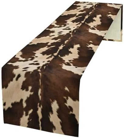 Cow Print Table Runner, Brown Cowhide Western Style Runner Country Farmhouse Cottage Patten Decoration for Home Kitchen Dining,13x120 Inch
