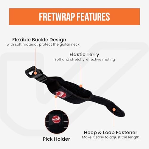 Gruv Gear Fret Wrap & Guitar Mute MTD Edition, Fretwrap for Acoustic, Electric & Bass | String Dampener Recording, Tapping & Practice Accessory (1 Pack, Medium Black, Fits 5 String Bass, 7 String