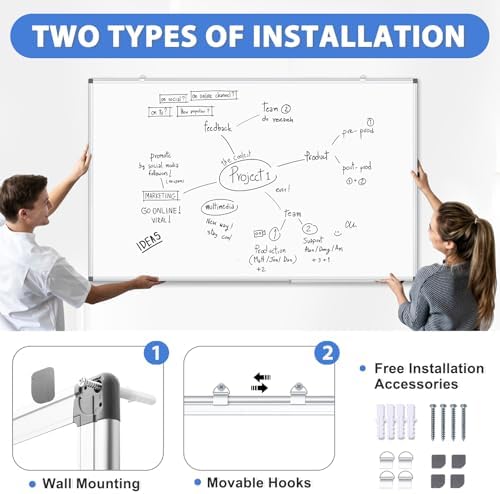 Double-Sided White Board Dry Erase Magnetic Whiteboard Wall 60x40, 2-Pack