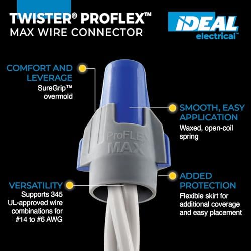 Ideal Electrical Twister Proflex MAX (30-348) Blue/Gray Wire Connector, Box of 25 — Smooth Twist-On Wire Nuts for Wiring 3-Way Switches, GFCI Outlets, and More
