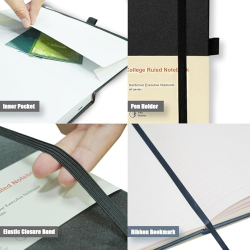 Heture Hardcover Black Notebooks, A5 Lined Notebook for Work 12 pack