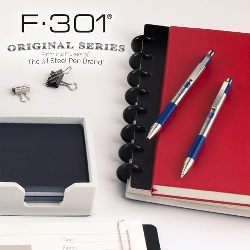 Zebra Pen F-301 STEEL Retractable Ballpoint Pen, Blue Ink, 0.7mm, 2-Pack