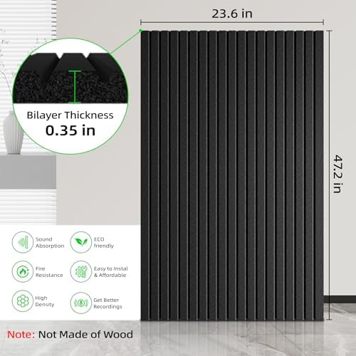 10 Pack Sound Proof Foam Panels for Walls 47.2"x23.6" Large Acoustic Panels Sound Absorbing, Self-Adhesive Soundproof Wall Panels for Home Studio, Office, Recording, Black (10 Pack Black)