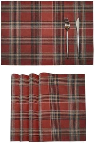ALAZA Red Plaid Tartan Set of 6 Placemats Rectangle Table Mat for Dining Table Restaurant Kitchen Home Decor, 12" x 18"