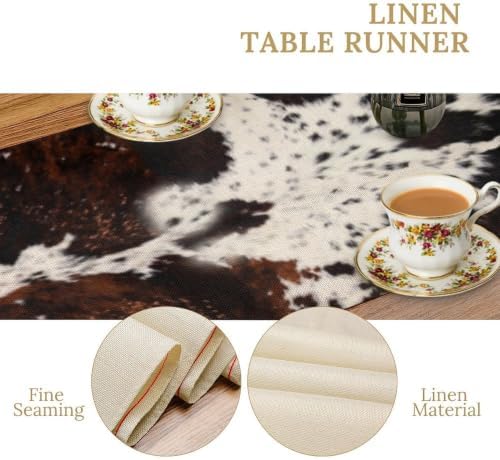 Cow Print Table Runner, Brown Cowhide Print Western Style Table Runner Country Farmhouse Cottage Cow Patten Table Decoration for Home Kitchen Dining, 13x60 in