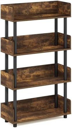 Furinno Turn-N-Tube 4-Tier Rustic Brown Storage Shelves with Side Panels, Book Shelf, Display Shelf, for Organization and Storage, Living Room, Home Office, Amber Oak