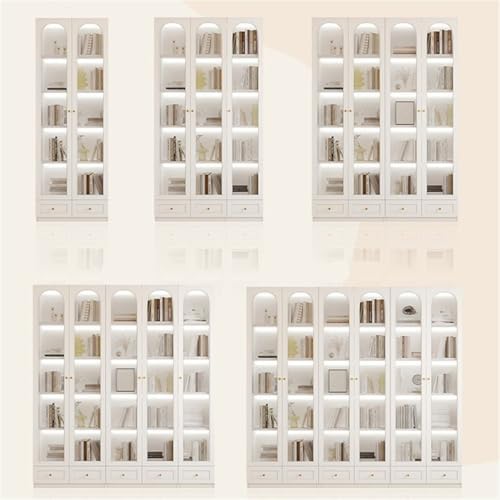 5-Layer Wood Barrister Bookcase with Multiple Drawers & Shelves Bookcase Bookshelf Integrated Home Living Room Study Cabinet Modern Display Cabinet Shelf White 31" L x 13" W x 91" H
