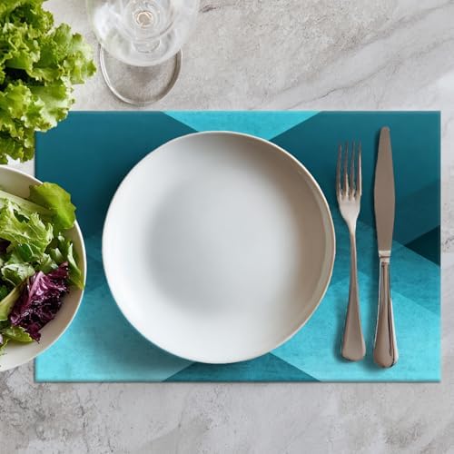 Batmerry Teal Modern Geometric Placemats, Vintage Washable Linen Table Mats for Kitchen Table Double Insulation Decor Dining Set Indoor Outdoor 12X18 in Set of 8