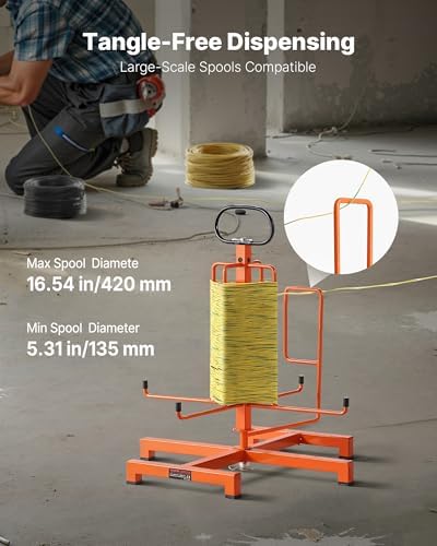 VEVOR Cable Dispenser, Floor or Stud Mounted, Wire Spool Rack, Portable Wire Rack Dispenser with Anti-Slip Metal Handle for Wiring Transport, Swivel Eyelet, for Electrical, Industrial and Retail Use