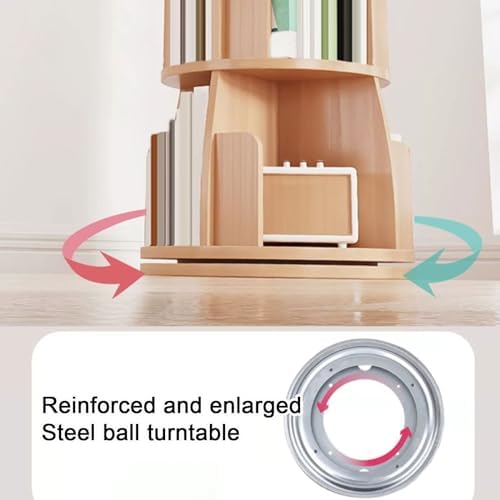GAMAK Rotating Bookshelf Tower for Kids 360 Display 2-4 Tier Floor Standing Bookcase Revolving Bookcase Tower Small Corner Bookshelf for Small Space (Color : White, Size : Square_Three)