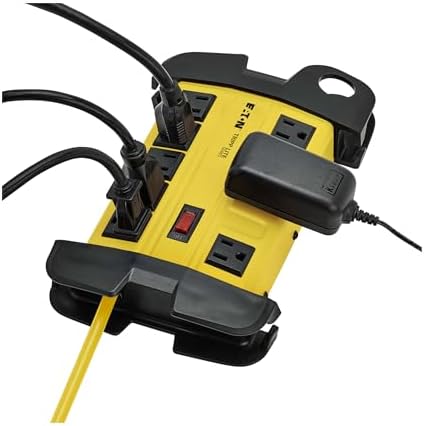 Tripp Lite Eaton TLM812GF Heavy Duty Power Strip with GFCI Plug, Yellow Metal Housing, 8 Outlets, 12 Foot / 3.6 Meter Cord, Keyhole Mounting Slots, Industrial Garage Work Shop Bench