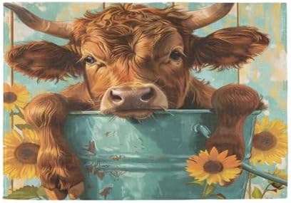 ALAZA Highland Cattle in an Iron Can 1 PC Placemats Rectangle Table Mat for Dining Table Restaurant Kitchen Home Decor, 12" x 18"