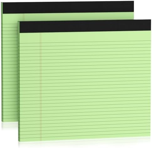 2 Pads Note Pads 11" x 9.5" Legal Pads College Ruled Notepad Micro Perforated Writing Pads Green Lined Paper 80GSM College Ruled Paper Pad of Paper 30 Sheets Notebook for School, To-Do Lists, Office