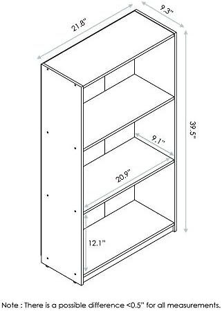 Furinno Basic 3-Tier Book Shelf with Open Shelves, Columbia Walnut