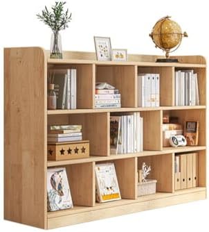 Unfinished Color Pine Book Rack 2/3/4-Tier Storage Solid Wood Cabinet, Pine Wood Storage Shelving Unit 8-Compartment Square Grid Cabinet Low Bookshelf Natural Finish 47.2"L x 9.4"W x 47.2"H
