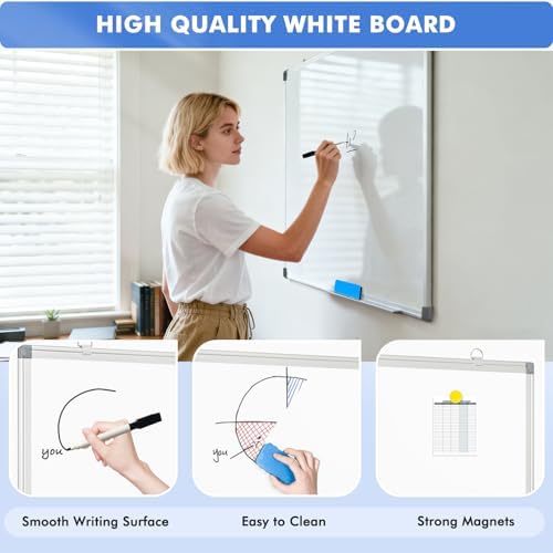 Double-Sided White Board Dry Erase Magnetic Whiteboard Wall 36x24 Silver