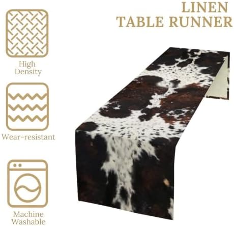 Cow Print Table Runner, Brown Cowhide Print Western Style Table Runner Country Farmhouse Cottage Cow Patten Table Decoration for Home Kitchen Dining, 13x120 in