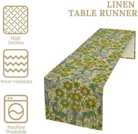 William Morris Original Design Green Table Runner Vintage Floral Table Runner for Dining Table Decor 13 x 120 Inch
