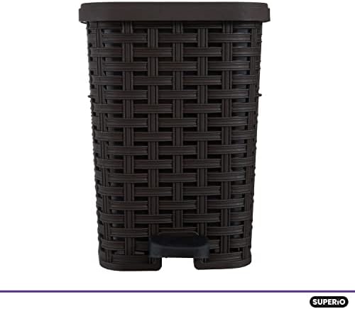 Superio Mini Trash Can with Foot Pedal Small Outdoor Garbage Can with Lid, 1.5 Gallon Plastic Waste Basket for Bathroom, Bedroom, Kitchen, Office, Patio (Wicker Brown 6 QT.), 8 Pack