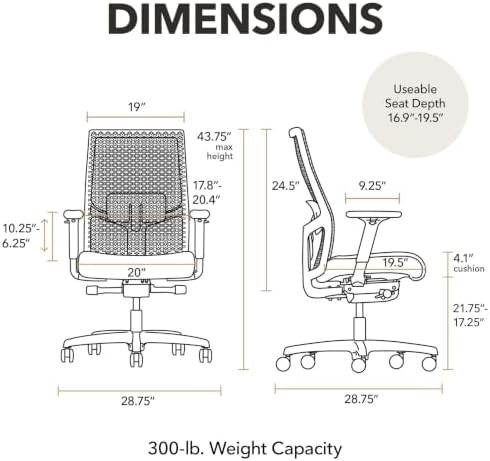 HON Ignition 2.0 ReActiv Ergonomic Office Chair, Lumbar Support, Steel