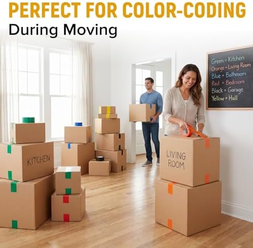 3" x 110 Yards Yellow Packing Tape, 4 Rolls - 2.0 Mil Carton Sealing Tape