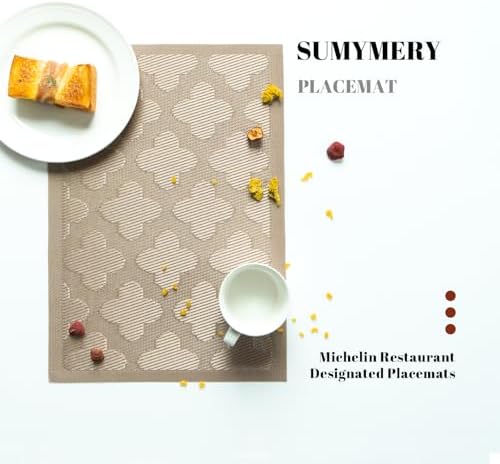 Placemats Set of 12 Vinyl/Plastic Woven Place Mats for Kitchen Table Indoor/Outdoor Washable Placemat Wipeable Dining Table Mats (Dark Brown Clover,12)