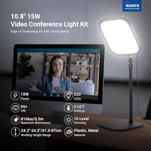 NEEWER Basics 2 Pack 10.8" Video Conference Lighting with Desk Stands/Phone Holders, 15W Bi Color Edge Lit Full Screen Light CRI95+ for Computer Laptop Webcam Zoom Calls Streaming Recording, L220