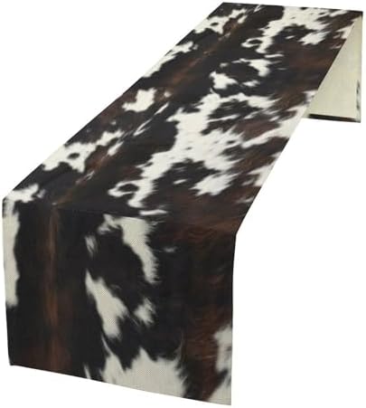 Cow Print Table Runner, Black White Cowhide Print Western Style Table Runner Country Farmhouse Cottage Cow Patten Table Decoration for Home Kitchen Dining, 13x120 Inch