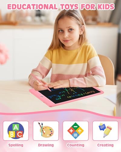 PINKCAT LCD Writing Tablet, Doodle Board Toys Gifts for 3-8 Year Old Girls Boys, 10 Inch Mess Free Coloring Books, Drawing Pad for Kids, Gifts for Toddler Christmas Stocking Stuffers Travel, Baby Pink