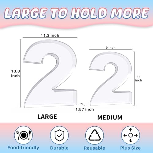 13.8" Extra Large Acrylic Number Charcuterie Board Box, Reusable Fillable Number Cake Candy Dish Display Serving Tray for Birthday Anniversary Party Decoration (2)