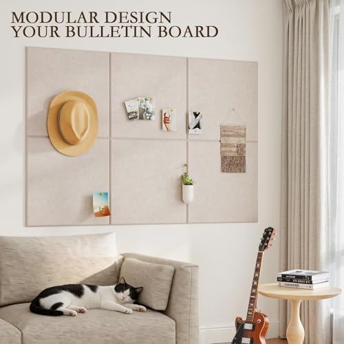 JBER Large Cork Board Alternative 72" x 48" - 24 Pack Self-Adhesive Felt Bulletin Board Tiles, Pin Board Vision Board for Walls, Office & Home Decor(Light Camel)