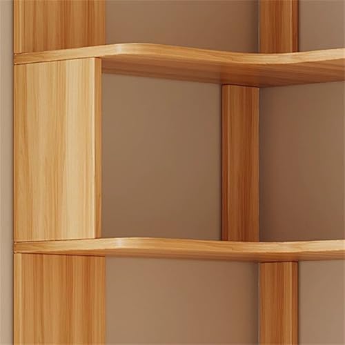 Vertical Wall Corner Shelf with Open Back 7-Shelf Wood Corner Bookshelf Floor Book Rack Multi-Layer Storage Shelf Against the Wall Bookcase Light Walnut 35" L x 24" W x 75" H