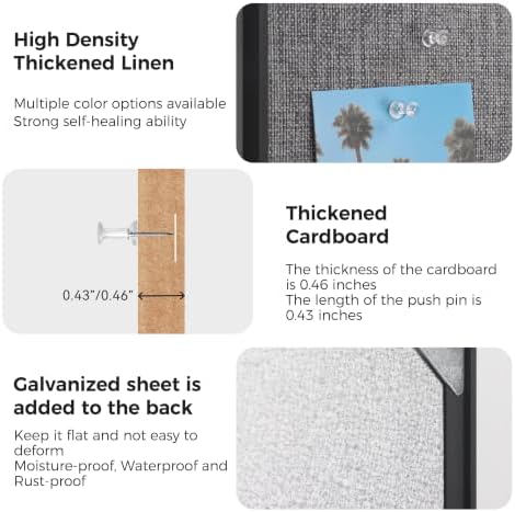 SELEAD Linen Bulletin Board 30” x 20” - Black Aluminum Frame, Grey Fabric