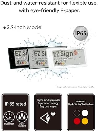 [Santek] EZ Sign NFC E-Paper Display – No Battery, Ultra-Thin 0.13”, Rewritable 4-Color Digital Display, App-Controlled (iOS/Android/PC), IP65 (Black, 2.9 inch)