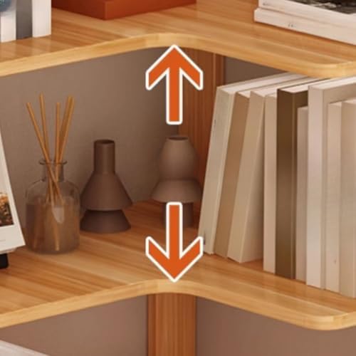 Vertical L-Shape Storage with Open Back 6 Shelves Corner Bookshelf Wood Floor Rack Student Integrated Wall Bookcase Corner Cabinet Multi-layer Storage Cabinet Light Walnut 24"L x 24"W x 75"H