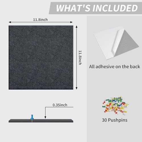48" x 48" Cork Board Alternative, 16 Pack Felt Bulletin Board Tiles with 30 Adhesive Tabs Wall Push Pin Board for Office Classroom Bedroom Decor