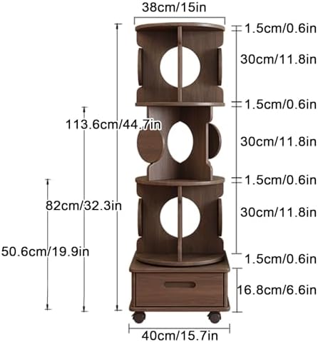 Small Bookshelf with Storage Drawer for Small Spaces Corner Rotating Bookshelf 360 Display 2-4 Tier Revolving Bookcase with Brake Wheels for Bedroom Living Room Study Room ( Color : Walnut , Size : Tw
