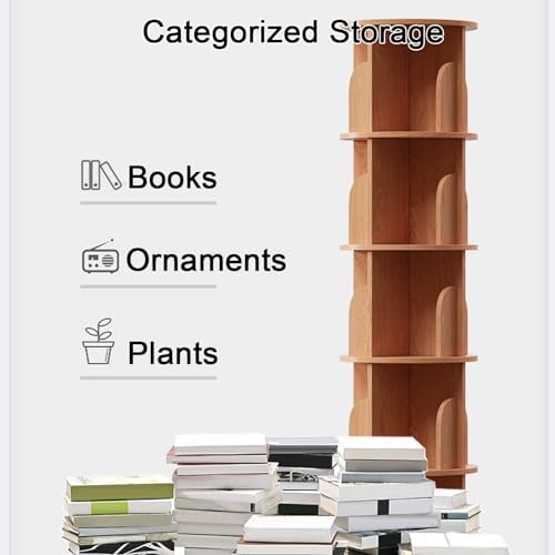 GAMAK Small Rotating Bookshelf 360 Display 3-4 Tier for Small Spaces Kids Narrow Swivel Corner Book Shelf Wood Used in Bedrooms Living Rooms Study Office (Color : Walnut, Size : Three)