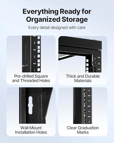 VEVOR 12U Open Frame Server Rack, Free Standing or Wall Mount Rack with 180 Degrees Gate Swing, Network Rack for 19" IT Equipment & A/V Devices