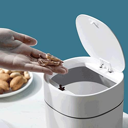 Trash can Plastic Mini Trash Can with Lid Modern Wastebasket for Bathroom Vanity Desktop Tabletop Or Coffee Table- 2 L-Blue/White Wastebasket (Color : Blue B Size : 2 Pack) (White B 1 Pack)