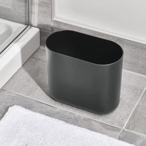 iDesign Small Slim Plastic Bathroom Trash Can, Gray