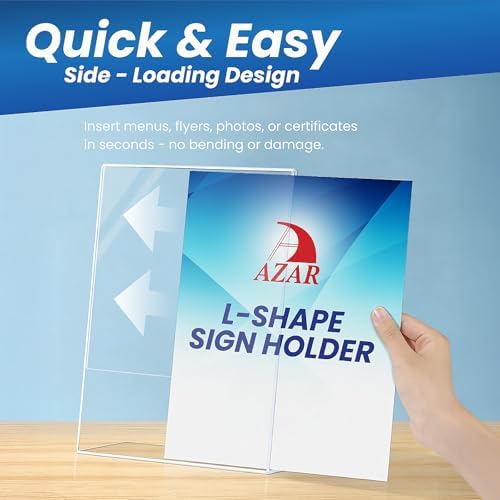 Azar 112714 Vertical Slanted L-Shape Acrylic Sign Holder, 10 Count
