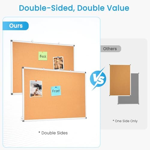 Double-Sided Cork Bulletin Board for Wall, WALGLASS 36" x 24" Notice Board